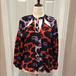 Maeve Silk Floral Print Women's Top - Black, Poppy Red, Purple XL